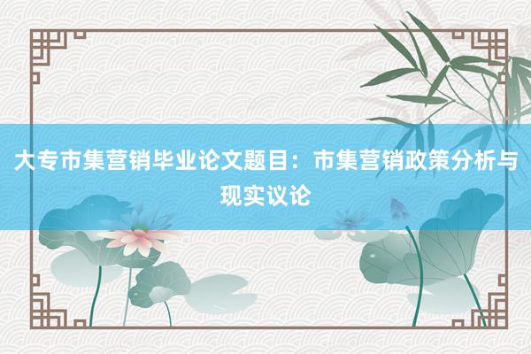 大专市集营销毕业论文题目：市集营销政策分析与现实议论